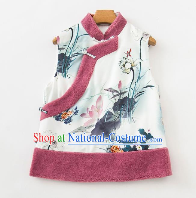 Chinese Classical Ink Painting Lotus Vest National Women Winter Clothing Tang Suit Waistcoat