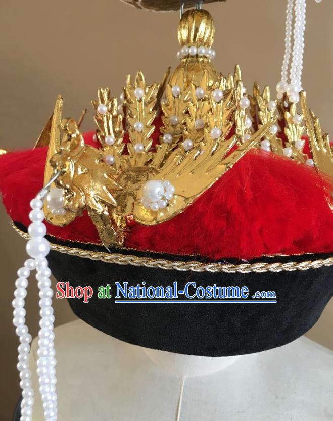 China Traditional Qing Dynasty Empress Hat Handmade Ancient Queen Golden Phoenix Headwear