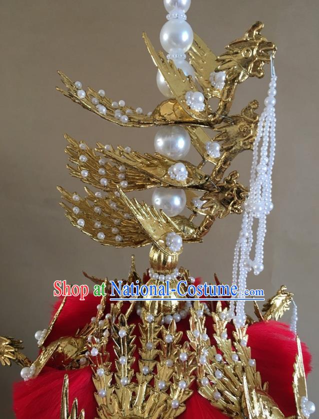 China Traditional Qing Dynasty Empress Hat Handmade Ancient Queen Golden Phoenix Headwear