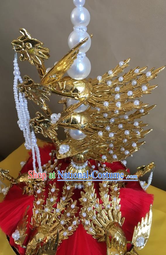 China Traditional Qing Dynasty Empress Hat Handmade Ancient Queen Golden Phoenix Headwear