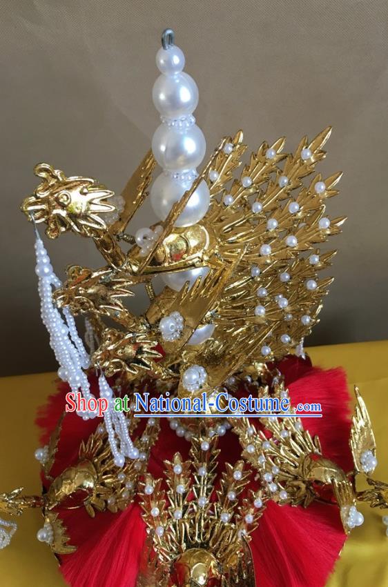 China Traditional Qing Dynasty Empress Hat Handmade Ancient Queen Golden Phoenix Headwear