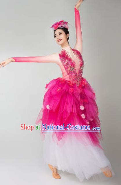 China Opening Dance Rosy Veil Dress Spring Festival Gala Flowers Fairy Dance Costume