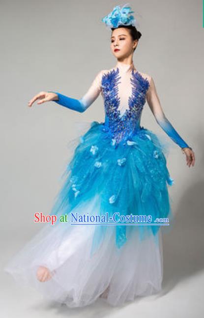 China Spring Festival Gala Flowers Fairy Dance Costume Opening Dance Blue Veil Dress Woman Dance Clothing