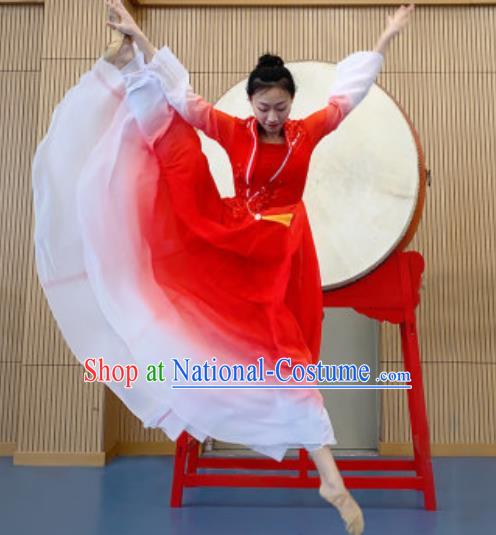 China Drum Dance Red Dress Classical Dance Costume Stage Performance Clothing