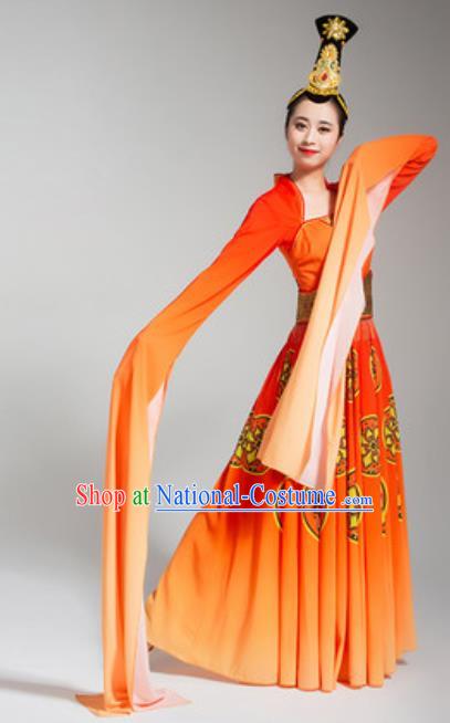 China Water Sleeve Dance Orange Dress Stage Performance Clothing Classical Dance Costume