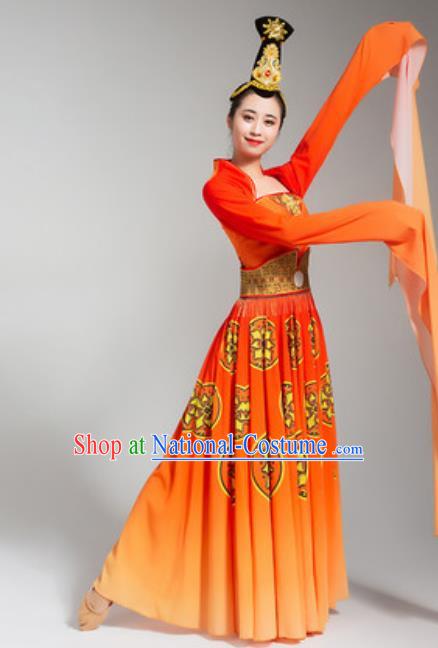 China Water Sleeve Dance Orange Dress Stage Performance Clothing Classical Dance Costume