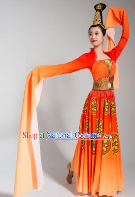 China Water Sleeve Dance Orange Dress Stage Performance Clothing Classical Dance Costume