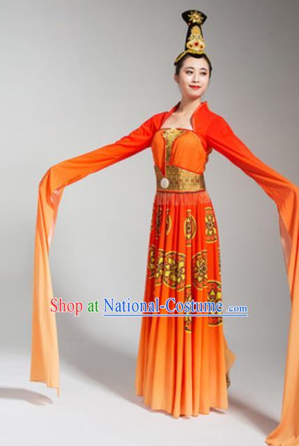 China Water Sleeve Dance Orange Dress Stage Performance Clothing Classical Dance Costume