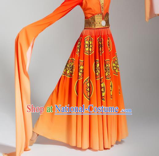 China Water Sleeve Dance Orange Dress Stage Performance Clothing Classical Dance Costume