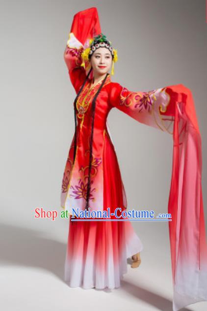 China Traditional Huangmei Opera Red Dress Stage Performance Clothing Classical Dance Water Sleeve Costume