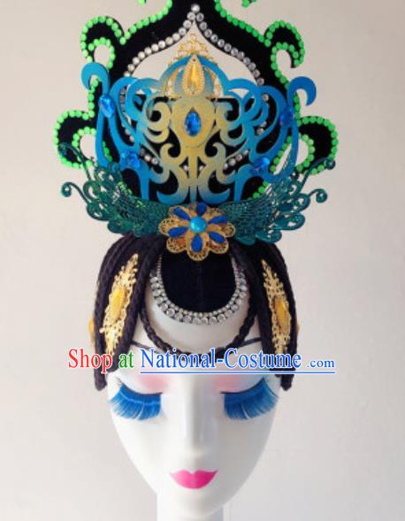 China Handmade Classical Dance Headdress Wig Chignon Traditional Stage Performance Hair Accessories