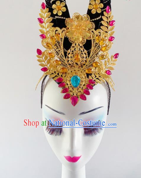 China Traditional Dunhuang Flying Apsaras Dance Hair Accessories Handmade Wig Chignon Classical Dance Headwear