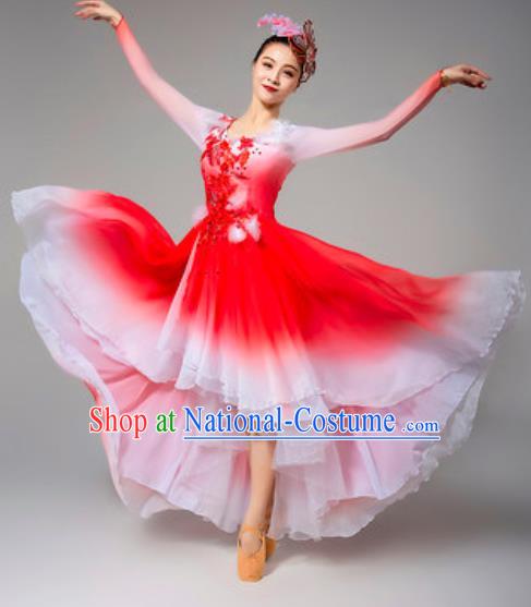 China Stage Performance Clothing Opening Dance Costume Traditional Chorus Red Dress