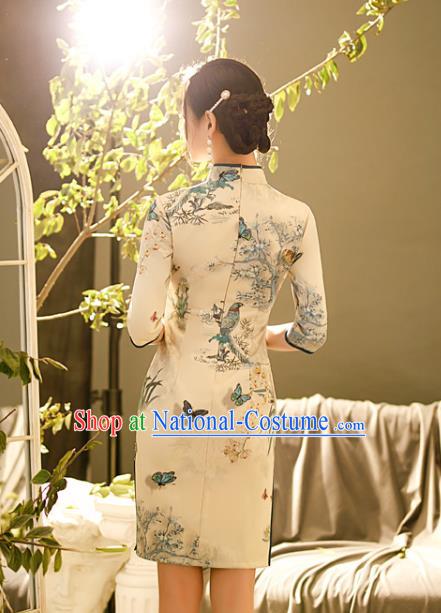 Chinese Classical Printing Butterfly Qipao Dress Traditional Shang Hai Fashion Cheongsam