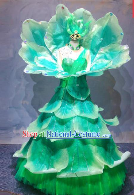 China Traditional Opening Dance Green Peony Dress Stage Performance Clothing Modern Dance Costume