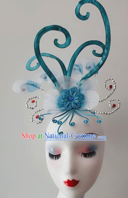 China Traditional Yangko Dance Hair Accessories Folk Dance Blue Hair Clasp Handmade Fan Dance Headwear