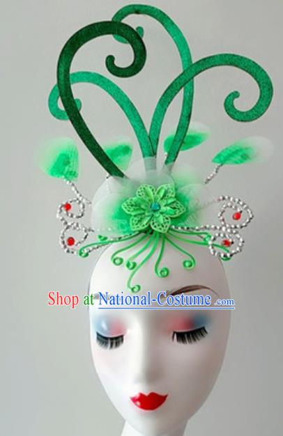 China Handmade Stage Performance Headwear Traditional Yangko Dance Hair Accessories Folk Dance Green Hair Clasp