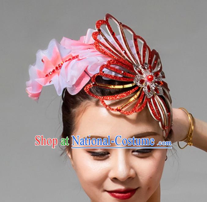 China Handmade Stage Performance Hair Accessories Traditional Folk Dance Red Butterfly Hair Clasp