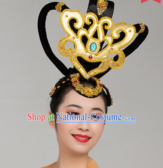 China Handmade Classical Dance Stage Wigs Chignon Traditional Court Dance Hair Clasp Headdress