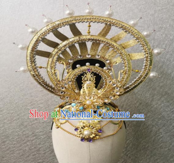 China Classical Dance Headdress Handmade Stage Performance Golden Hair Crown