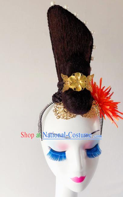 China Handmade Stage Performance Hair Clasp Classical Dance Wigs Chignon Headdress