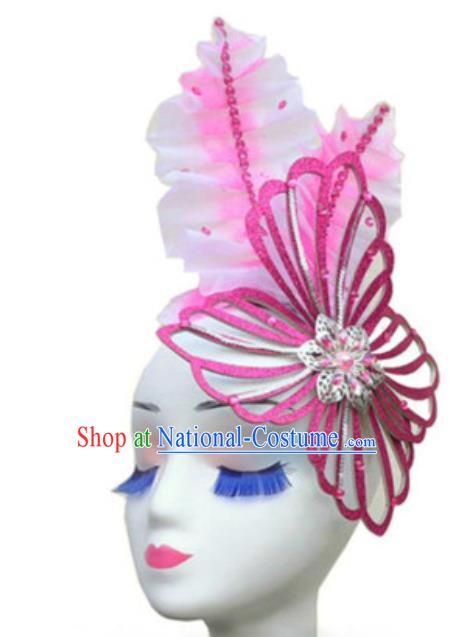 China Traditional Stage Performance Hair Accessories Opening Dance Hair Clasp Handmade Folk Dance Rosy Butterfly Headwear