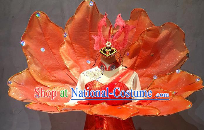 China Stage Performance Clothing Modern Dance Costume Traditional Opening Dance Red Peony Dress