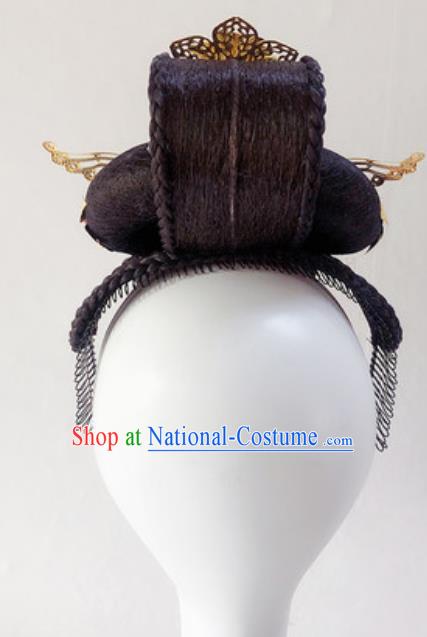 China Handmade Classical Dance Hair Clasp Traditional Stage Performance Wigs Chignon Headpiece