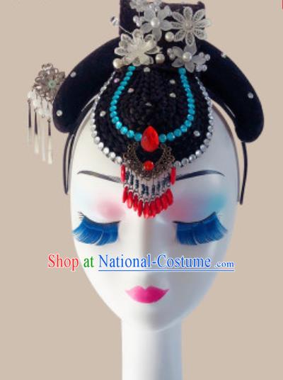 China Traditional Stage Performance Wigs Chignon Headpiece Handmade Classical Dance Hair Clasp