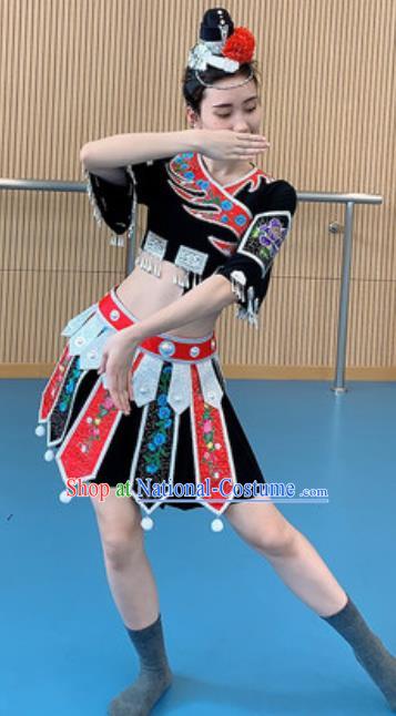 Chinese Tujia Nationality Minority Folk Dance Costumes Ethnic Woman Stage Performance Dress Outfits