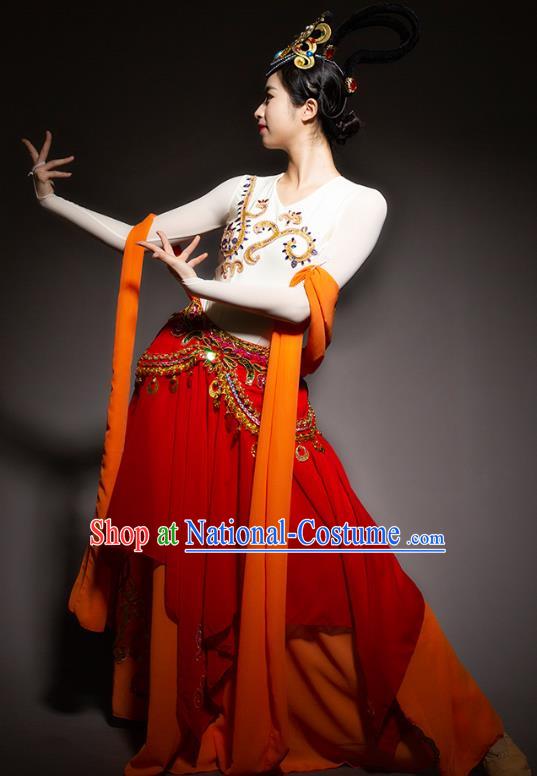 China Classical Dance Costume Flying Apsaras Dance Stage Performance Red Dress