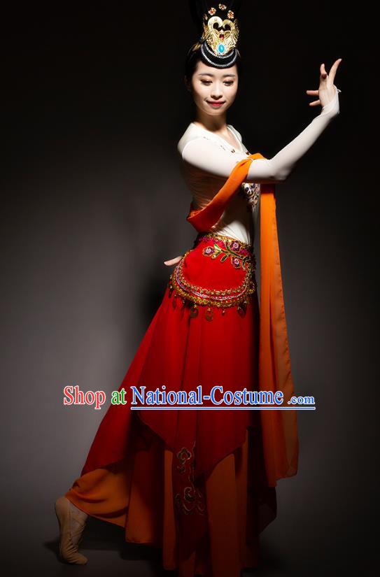 China Classical Dance Costume Flying Apsaras Dance Stage Performance Red Dress