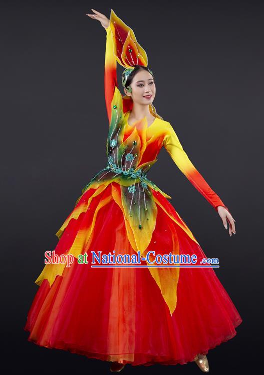 China Spring Festival Gala Opening Dance Red Dress Lotus Dance Stage Performance Costume