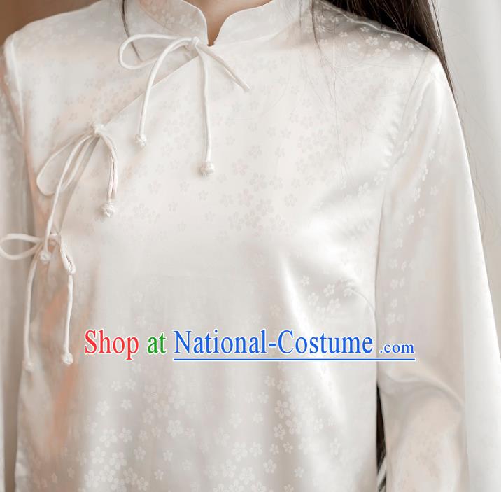 Chinese Traditional Slant Opening Cheongsam Clothing National White Silk Qipao Dress