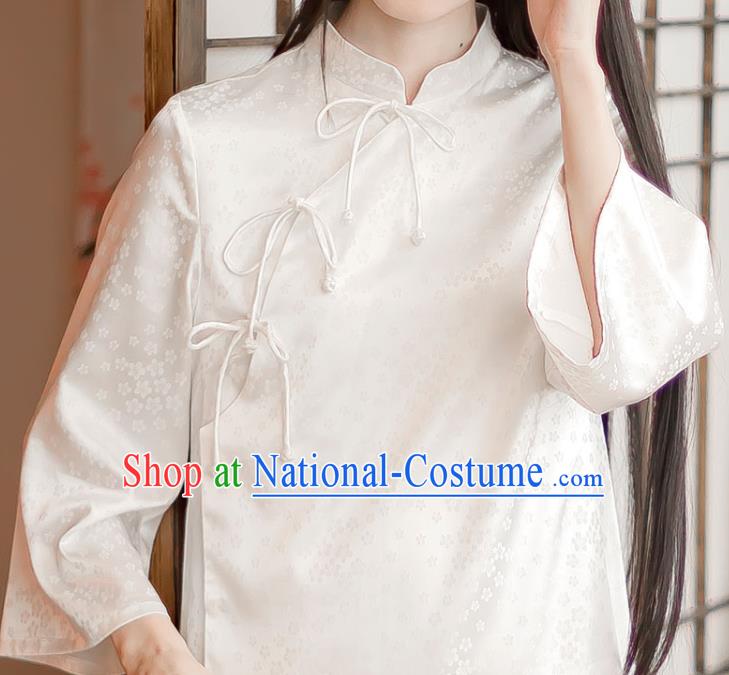 Chinese Traditional Slant Opening Cheongsam Clothing National White Silk Qipao Dress