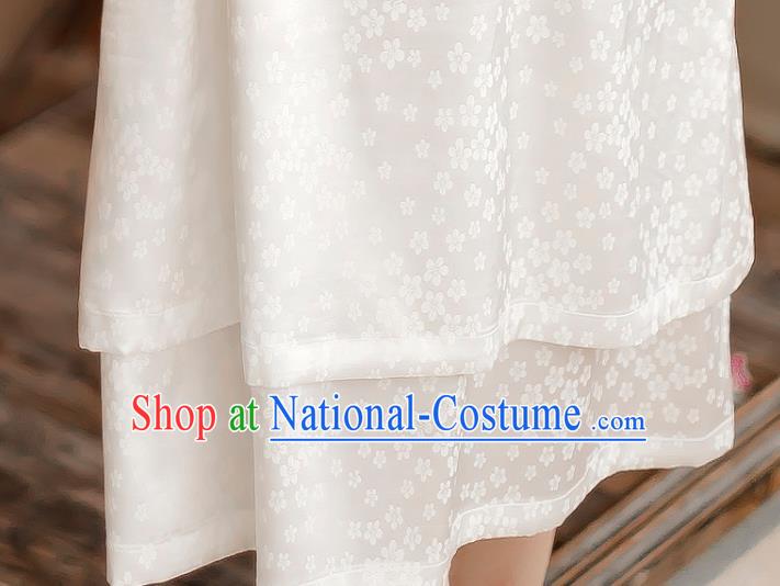 Chinese Traditional Slant Opening Cheongsam Clothing National White Silk Qipao Dress