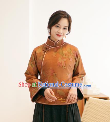 China National Classical Ginger Silk Short Coat Women Jacket Clothing Tang Suit Outer Garment