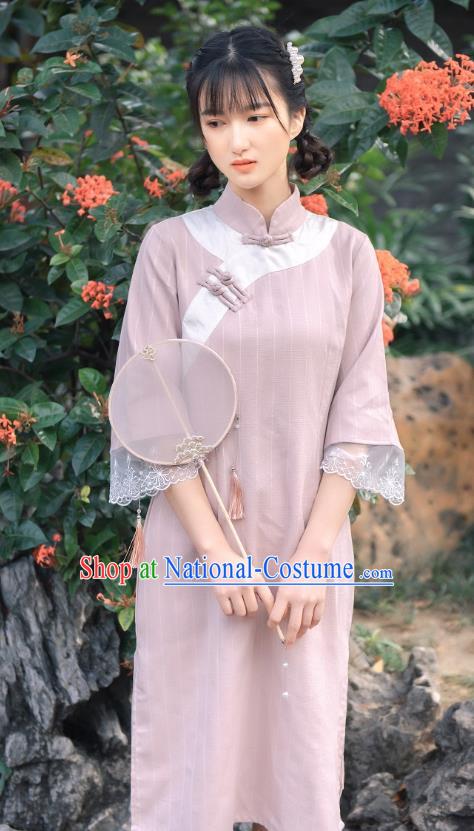 Chinese National Slant Opening Qipao Dress Traditional Clothing Young Lady Cheongsam