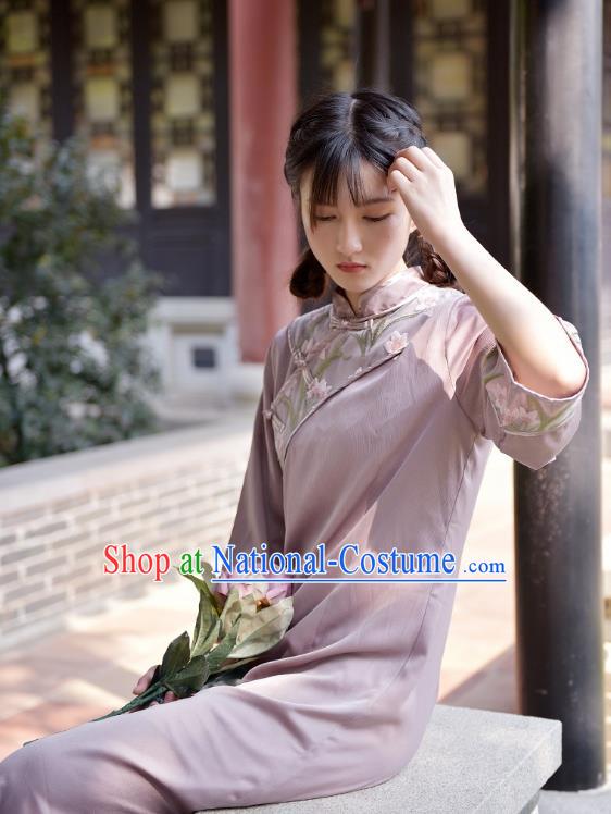 Chinese National Embroidered Qipao Dress Traditional Clothing Young Lady Pink Cheongsam