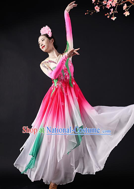 China Classical Dance Stage Performance Clothing Woman Umbrella Dance Pink Dress