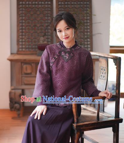 China Tang Suit Outer Garment National Purple Silk Jacket Women Short Coat