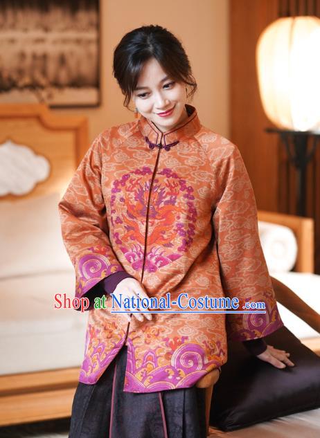 China Classical Women Overcoat Tang Suit Embroidered Jacket National Silk Clothing