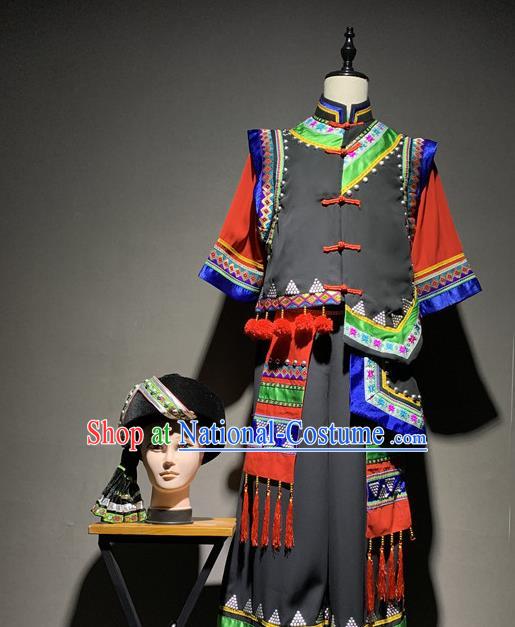 Chinese Yi Nationality Dance Costumes Ethnic Minority Stage Performance Clothing and Hat for Men