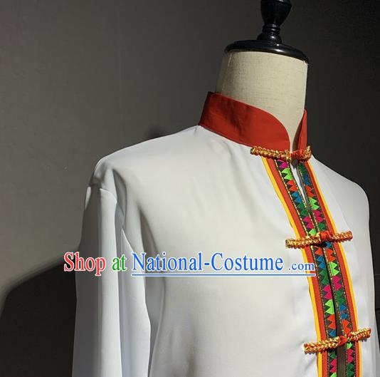 Chinese Bai Nationality Folk Dance Costumes Yunnan Ethnic Minority Bridegroom White Outfits and Hat