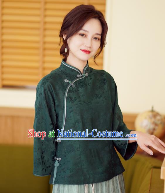 China Tang Suit Top Shirt National Women Clothing Classical Green Silk Blouse