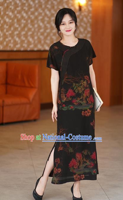 China National Modern Black Silk Qipao Costume Classical Cheongsam Dress