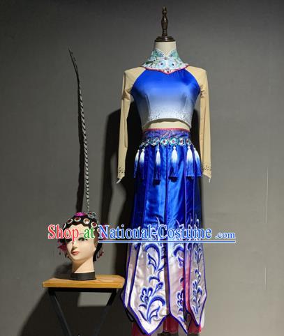 China Traditional Peking Opera Hua Tan Costumes Classical Dance Blue Outfits and Headwear