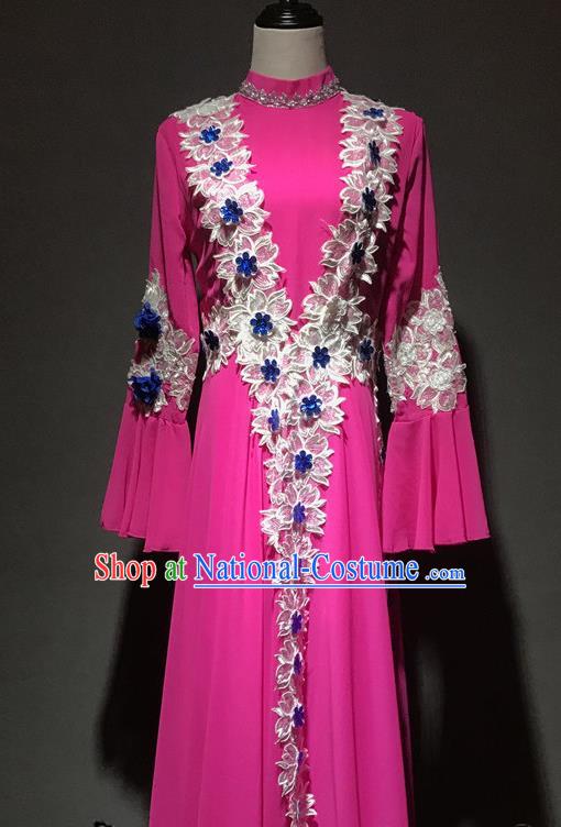 Chinese Kazakh Nationality Dance Costumes Xinjiang Ethnic Minority Stage Performance Rosy Dress