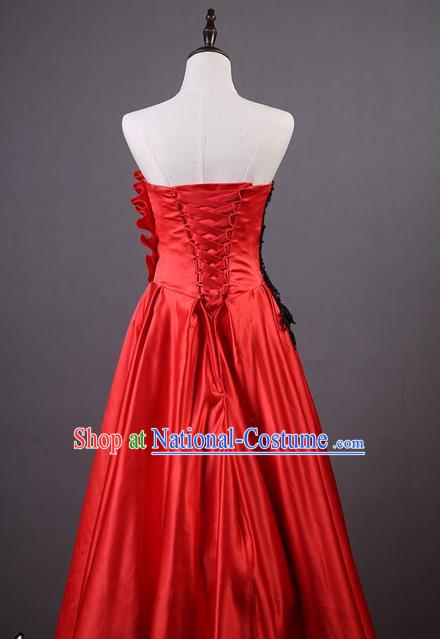 Top Grade Chorus Compere Costume Wedding Red Satin Full Dress