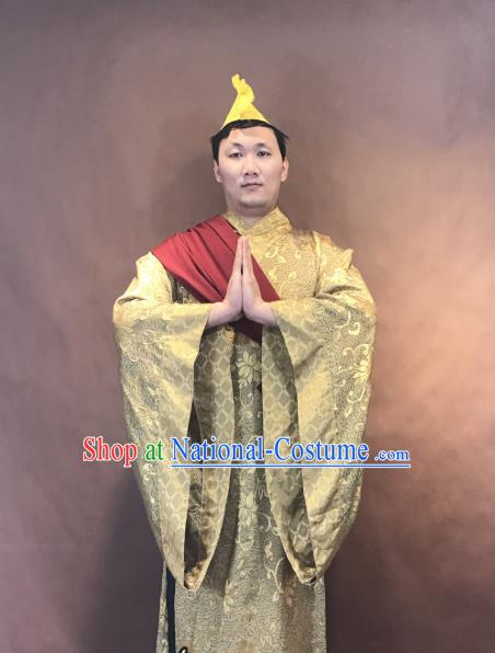 Chinese Traditional Stage Performance Costumes Ancient Monk Golden Robe